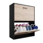 CASABEL Meuble de Rangement a Chaussure 12 Paires - Armoire Etagere Grande Capacité pour Entree, Couloir - L60xP24xH80 cm - Portes Bois Clair Cadre Noir