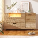 Aiebnf - Buffet salon 140 cm, avec barre lumineuse led, 2 tiroirs, 1 porte, 1 vitrine, commode style naturel - Naturel