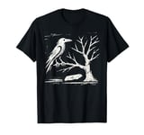 Silhouette Wildlife Bird Feather Tree Cave Art Raven T-Shirt