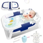 Swanew - Baignoire pliable bébé pliante évolutive, bassin bébé baignoire, Oreiller coussin Baignoire pour Bébé Pliable & Portable Bleu