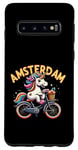 Coque pour Galaxy S10 Amsterdam Netherland Vélo licorne pour filles et femmes arc-en-ciel