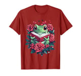 Flowers Frog Reading Book Valentines Day Graphic Funny T-Shirt