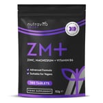 ZM+ Supplements for Men & Women - 180 High Strength Tablets (6 Months) - Vegan Supplement Zinc Magnesium Vitamin B6 - Sleep Aid, Muscle Recovery, Supports Testosterone Levels - UK Made - Nutravita