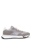 BOSS Mens Jonah Runn Mixed-Material Trainers with Signature-Stripe Detail Size 10 Grey