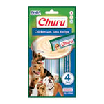 INABA Churu Püree - Friandises pour Chiens à Manger à la Main, Délicieuses friandises pour Chiens à lécher - Friandises en portions Pratiques, Poulet au Thon,1 Paquet de 4x14g