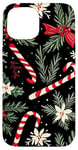 iPhone 15 Christmas White Snowflakes With Candy Canes Holiday Xmas Case