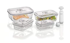 CASO VacuBoxx Lot de 4 récipients sous vide carrés extrêmement stables en verre borosilicate, sans BPA, résistants à la chaleur, passent au lave-vaisselle, au congélateur, neutre au goût, réglage