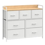 SONGMICS Commode, Armoire, Meuble de Rangement, 7 Tiroirs en Tissu avec Poignées, Cadre en Métal, Style Moderne, Blanc Nuage et Beige Chêne LTS523W57