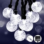 50 LEDs Solar String Lights, Solar/USB Powered Garden Solar Lights, 26ft IP65 Waterproof Solar Fairy Lights , Crystal Ball String Lights for Tree, Patio, Yard, Wedding, Party, Indoor/Outdoor (Cool White)