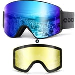 Odoland Kit de Lunettes de Ski Magnetique, Lunettes de Cylindrique avec Lentille Détachable, Masque de Snowboard Hommes et Femmes, Anti-UV400, Anti-Buée, Coupe-Vent