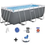 BESTWAY Piscine hors sol Power Steel™ 412 x 201 x 122 cm, filtre à cartouche, échelle, diffuseur + Robot aspirateur Frisbee