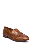 Croc-Embossed Leather Penny Loafer Loafers Låga Skor Brown Polo Ralph Lauren