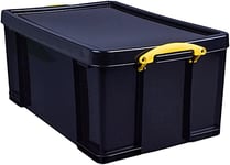 Really Useful Plastic Storage Box 48 Litre Solid Black with Yellow Handles