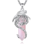 EUDORA Harmony Ball Collier Dragon à Quartz Rose pour Homme et Femme, Amulette D'énergie en Cristal à Prisme Hexagonal Pendentif Dragon en Cuivre Plaqué Argent Bijoux Cadeau, 55,9 cm + 61 cm