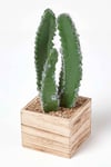 Artificial Cactus Plant In Wooden Pot, 33 cm Tall