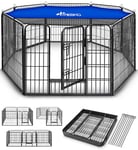 TRESKO Parc d'extérieur pour Chiens et animalerie | Enclos en métal pour Chien | Cage pour Chiens Chiots Animaux de Compagnie | Circonférence = 640 cm (Noir, Hauteur 60 cm)