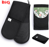 Black  Double  Oven  Gloves |  Maximum  Heat  Resistant  Protection |  Double  O