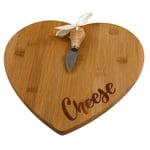 Cheese Board Tray Platter Natural Bamboo Heart Shaped Engraved Knife Included