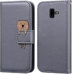 Coque Pour Samsung Galaxy J6+Clapet Samsung J6 Plus Housse De Portefeuille Ours Dessin Animé Etui À Rabat En Cuir Flip Case Avec Emplacement Carte Et Fonction Support Gris