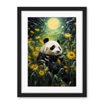 Artery8 Midsummer Night's Panda Dream Oil Painting Panda Bear in a Full Moon Sunflower Field Landscape Kids Bedroom Artwork Framed Wall Art Print 18X24 Inch