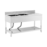 Royal Catering Oppvaskkum - 2 servanter rustfritt stål 160 x 60 97 cm