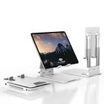 Portable Tablet Stand-Klearlook Adjustable Height/Angle Foldable iPad Stand up to 12.9",Aluminum Phone Tablet Holder Compatible iPad Pro/Mini/Air,iPhone 15 Pro Max,Galaxy Tab,Switch, 4-13"Device-White