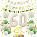 60 ans Decoration anniversaire femmes Vert Or Ballon 60 ans anniversaire Decoration 60 ans anniversaire ballons Vert Beige Déco 60 ans femme Ballon blanc crème Déco 60 ans Ballon femme homme