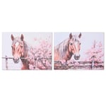 Home ESPRIT Tableau beige rose sur toile en bois MDF Cheval Shabby Chic 80 x 2,5 x 60 cm (2 unités)