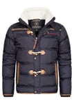 Geographical Norway Veste d'hiver pour homme avec col en fourrure, bleu marine, XL