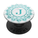 PopSockets Cell Phone Pop Out Grip Holder,Teal Mandala White Monogram J PopSockets PopGrip: Swappable Grip for Phones & Tablets