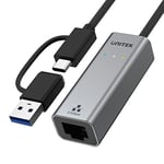 Unitek Adaptateur USB-A/C NA RJ45 2,5 G Ethernet | U1313C | Wtyk USB-C i Adaptateur USB-A | Obsługa 10/100/1000/2500 Mbps Ethernet | Boîtier en Alliage d'aluminium | Longueur du câble : 30 cm |