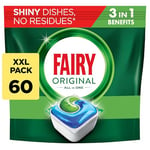 Fairy All-In-1 Dishwasher Tablets, Fairy Dishwasher Tablets, 60 Capsules, Original, Effective Even On Dried-On Grease, Dishwasher Tablets Bulk