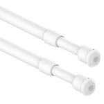 2Pcs Small Extendable Net Curtain Rod, Spring Loaded Tension Rod, Net Curtain Rod Extendable Tension for Windows, Bookshelf, Kitchen (50-80CM/19.69-35.43 Inch,White, Diameter: 10mm/7.6mm)