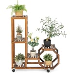 Support de Plante en Bois 6 Niveaux/Étagère pour Fleurs avec Roues Pivotantes à 360° et Verrouillables pour Balcon Jardin Terrasse-87,5x29x102,5CM