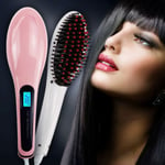 Electric Hair Straightener Brush Comb Pink