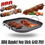 Bbq Cast Iron Grill Griddle Pan Ridged Flat Plate Non Stick Baking Cooking Tray