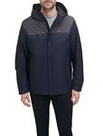 Tommy Hilfiger Men's Lightweight Breathable Waterproof Hooded Jacket Raincoat, Charcoal/Navy, XL