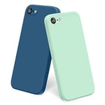 Yisica 2 Pack Silicone Coque Compatible pour iPhone SE 2020 / iPhone 8 / iPhone 7 / iPhone SE 2022, Silicone Coque avec Doublure en Microfibre Douce Protection Complète 4,7", Cyan Clair/Marine Bleu