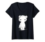 Womens Gloomy Bear Naughty Grizzly White Shadow Abstraction Anime V-Neck T-Shirt