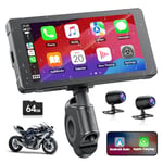 Écran Carplay sans Fil pour Moto,Apple CarPlay Android Auto pour Moto,Autoradio Portable pour Motos avec Dashcam avant et arrière 2K+1080P, 5,5 Pouces IPS Écran Tactile,IP67 Étanche/Siri/Google/64G TF