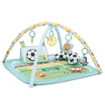 Bright Starts, Tapis d'Éveil Oball avec Thème Football, Jouets Bébé Faciles à Saisir, 4 Façons de Jouer, Unisexe, Nouveau-né+, Coussin, Sons et Lumières, Barre de Jouets Amovible, Lavable en Machine