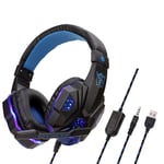 Bleu Casque de jeu filaire à lumière LED avec microphone, casque antibruit pour PC, ordinateur portable, PS4, PS5, Xbox ""Nipseyteko