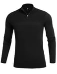 Sykooria Men's Roll Neck Jumpers Half-Zip Long Sleeve Winterpullover Cotton Soft 1/4 Zip Sweater Knit Ribbed Polo Neck Tops Casual Work Stand Up Collar Sweatshirt, Onyx Black M