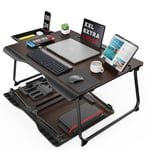 Table d'ordinateur Portable pour Le lit, SAIJI XXL Table de lit Pliante, pour étudier, Manger, Travailler, canapé, lit, avec tiroir, Repose-Main Support de Livre (Noir, 65 * 49 * 30cm)