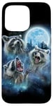 Coque pour iPhone 15 Pro Max Cosmic Raccoon Trio hurlant sous la galaxie glacée au clair de lune