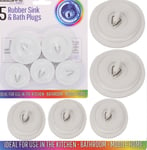 Rubber Bath Sink Plugs Basin Bathroom Kitchen x5 Drain Stopper White Camping