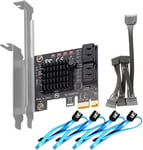 SA3034A 4 Ports PCIe SATA 3.0 Expansion Card, Support OS Booting, Including SATA Cables and 1:5 SATA Splitter Power Cable, Compatible with Windows, Linux, Mac OS, NAS