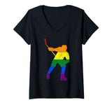 Womens Ice Hockey Gay Pride LGBTQ Ice Hockey Player Supporter Fans V-Neck T-Shirt