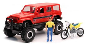 NEWRAY - Voiture 4x4 de couleur rouge avec moto cross et personnage – JEEP Sa...