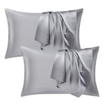 Seiwohl Satin Pillowcase 2 Pack - Soft as Silk Pillowcases for Hair and Skin Grey Pillow Cases for sleeping, Cooling Pillow cases with Envelope Closure, Standard Size 50x75 cm